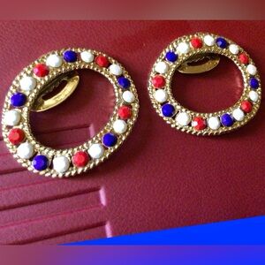 VINTAGE TIP TOE PATRIOTIC RED WHITE & BLUE SHOE CLIPS FOR HEELS OR FLATS👠👠👞